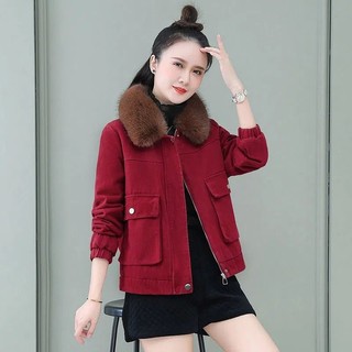 Áo khoác áo khoác áo khoác đệm bông mẫu mới thu đông cho nữ áo khoác ngắn lót nhung dày dặn