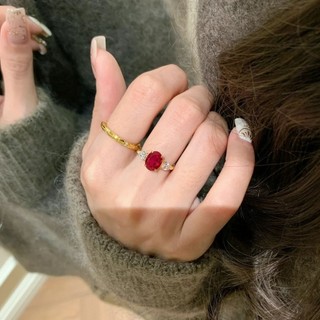 Châu Âu Mỹ ins Phong Cách Mới Ruby Pigeon Trứng Mở Nhẫn Nữ