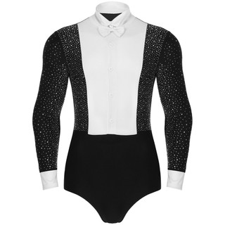 Yhong Nam Latin Rumba Ballroom Dance Leotard Tay Dài Sáng Bóng Kim Cương Giả Khối Màu Body Với Bowtie