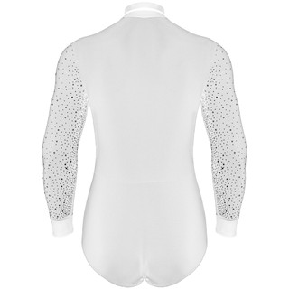 Yhong Nam Latin Rumba Ballroom Dance Leotard Tay Dài Sáng Bóng Kim Cương Giả Khối Màu Body Với Bowtie