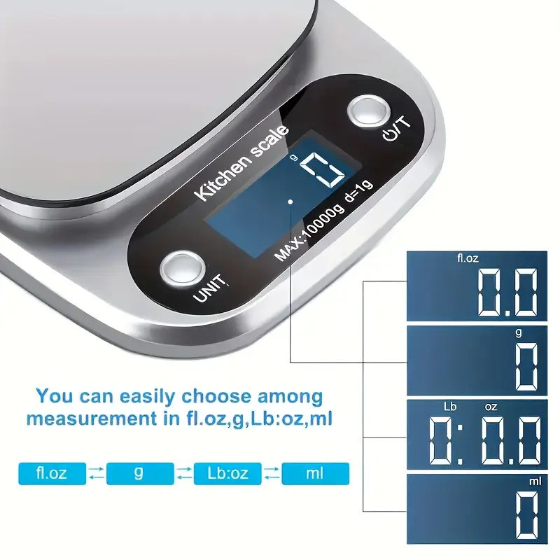 10kg/1g Digital Kitchen Scale Stainless Steel Food Scale with Segmented Pull-Out Display Screen