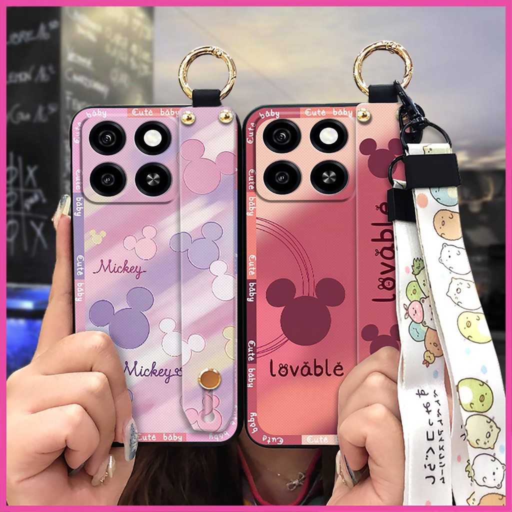 Ốp lưng ZTE Blade A35/A55 thiết kế thời trang, màu trơn, giá đỡ dây, phong cách anime dễ thương