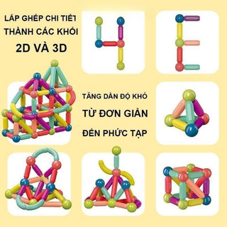 Bộ Xếp Hình Nam Châm 64 Chi Tiết – Đồ Chơi Montessori Từ Tính Thông Minh, An Toàn Cho Bé