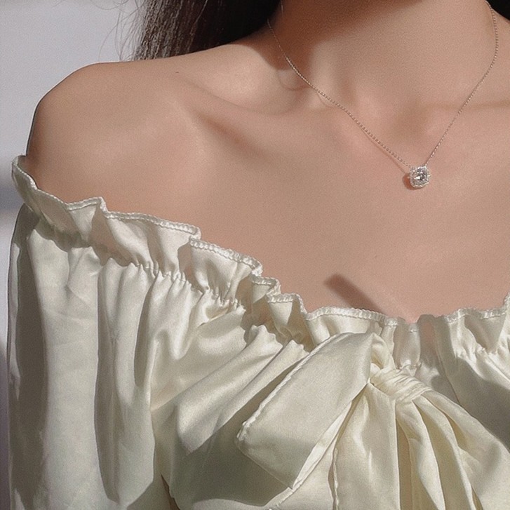 Thời Trang Vuông Zircon Vòng Cổ Thép Titan Không Phai Màu Nữ Mặt Dây Chuyền Độc Đáo Tất Cả Trận Đấu Dây Chuyền Xương Đòn