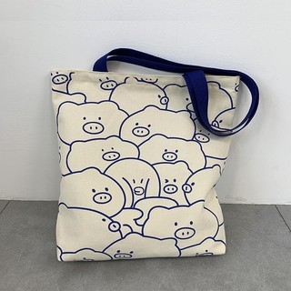 Túi Bé Heo (35x37cm) - Túi Đi Đựng Hộp Cơm, Túi Đi Học, Túi Tote Vải Canvas, Túi Tote Hoạt Hình