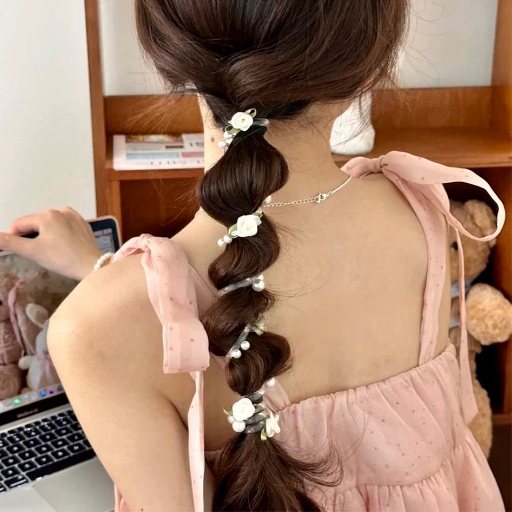 1 / 2 / 3 Cái Dây Điện Thoại Đàn Hồi Đầu 8cm - Dây Buộc Tóc Thiết Kế Hạt Hoa Hồng Cho Nữ, Băng Đô Quấn Tóc Nhựa Mềm Cho Bím / Đuôi Ngựa / Tạo Kiểu