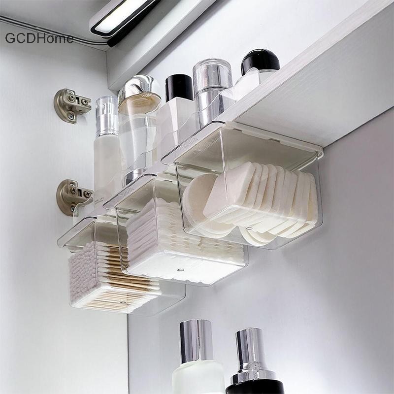 GCDHome Ngăn Kéo Phong Cách Hộp Bảo Quản Dưới Gương Tủ Phòng Tắm Trong Suốt Bông Dính Trang Điểm Phòng Tắm Cotton Kéo Ra Lưu Trữ HOT