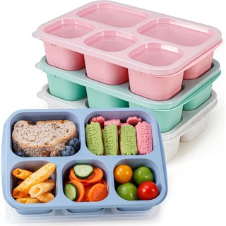 Hộp đựng đồ ăn nhẹ Bento ống hút lúa mì Caperci dành cho người lớn và trẻ em Hộp đựng thực phẩm có thể ăn trưa dành cho người lớn có thể tái sử dụng với 5 ngăn đựng đồ ăn nhẹ và bữa ăn không chứa BPA 4 Gói