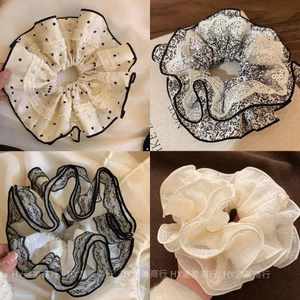 4 lớp cực lớn! Dây buộc tóc ren đen + trắng, kiểu Pháp Hàn Quốc cao cấp cho phụ nữ HBM3