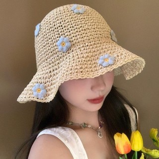 CLKLACEMASK Mũ Rơm, Hoa Nhỏ Có Thể Gập Lại Panama Mũ, Chống Nắng Ngọt Ngào Chống Tia UV Mũ Xô Thoáng Khí Mùa Hè