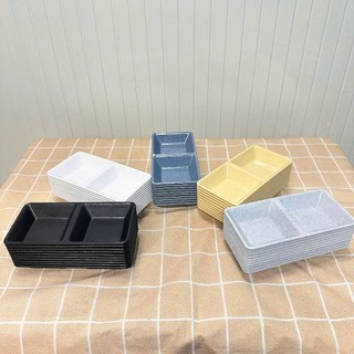 [Giá Xưởng] Khay Chấm Vuông 2 Ngăn Lớn – Nhựa Melamine Cao Cấp, Đựng Gia Vị, Nước Sốt Tiện Lợi