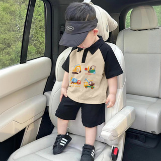 Bộ đồ mùa hè mới cho bé trai và bé gái, áo polo ngắn tay in họa tiết hoạt hình, quần dài cho bé, bộ hai món