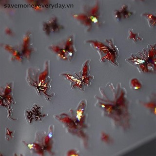 [savemoneyeveryday] Nhãn dán móng tay màu đỏ Đề can thiết kế đèn Flash Phụ kiện trang trí móng tay lập thể tự dính [vn]