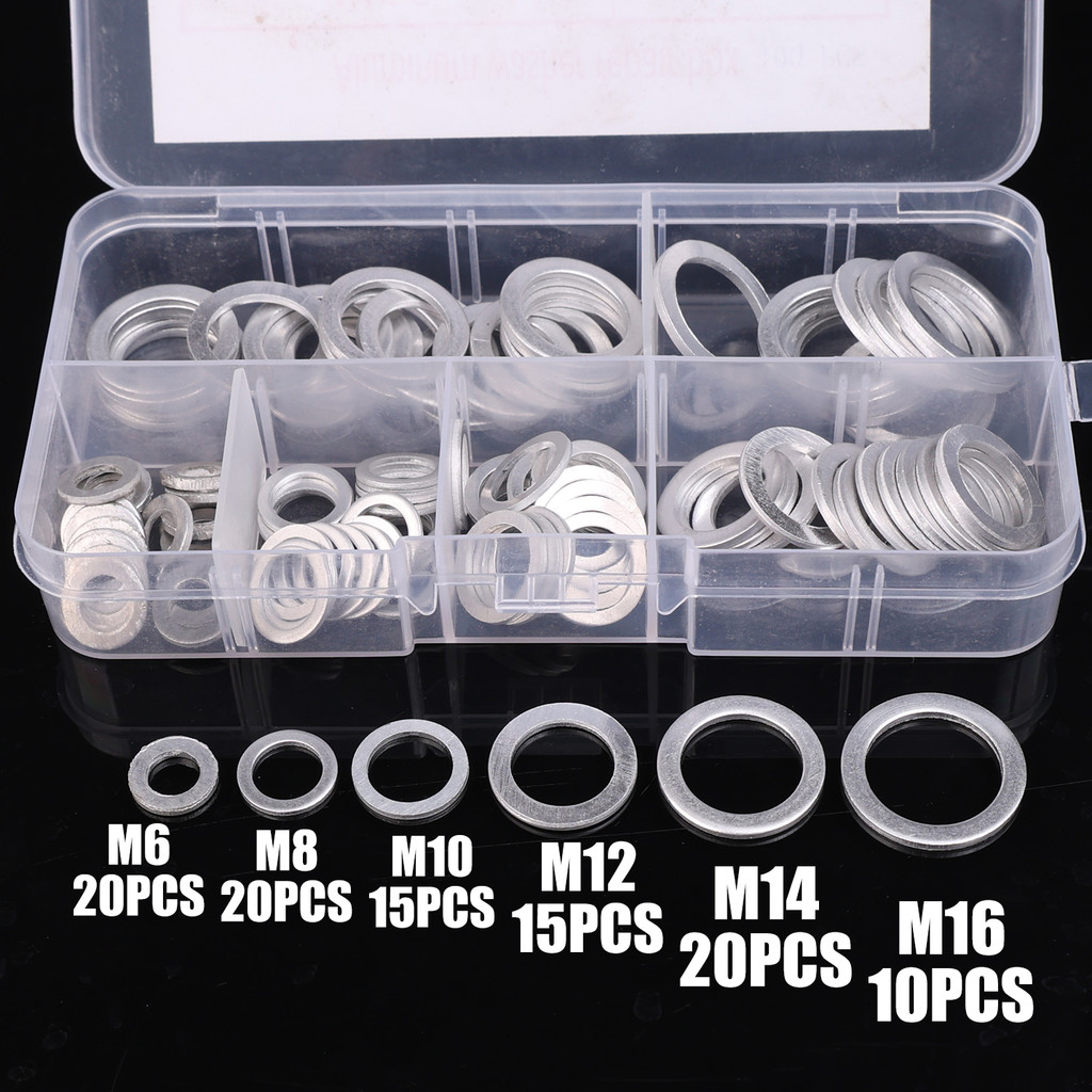 100-300 Cái Bộ đệm nhôm ô tô M6-M16, Vòng đệm niêm phong phích cắm thoát dầu để bảo trì ô tô, Vòng đệm đồng chịu nhiệt / dầu