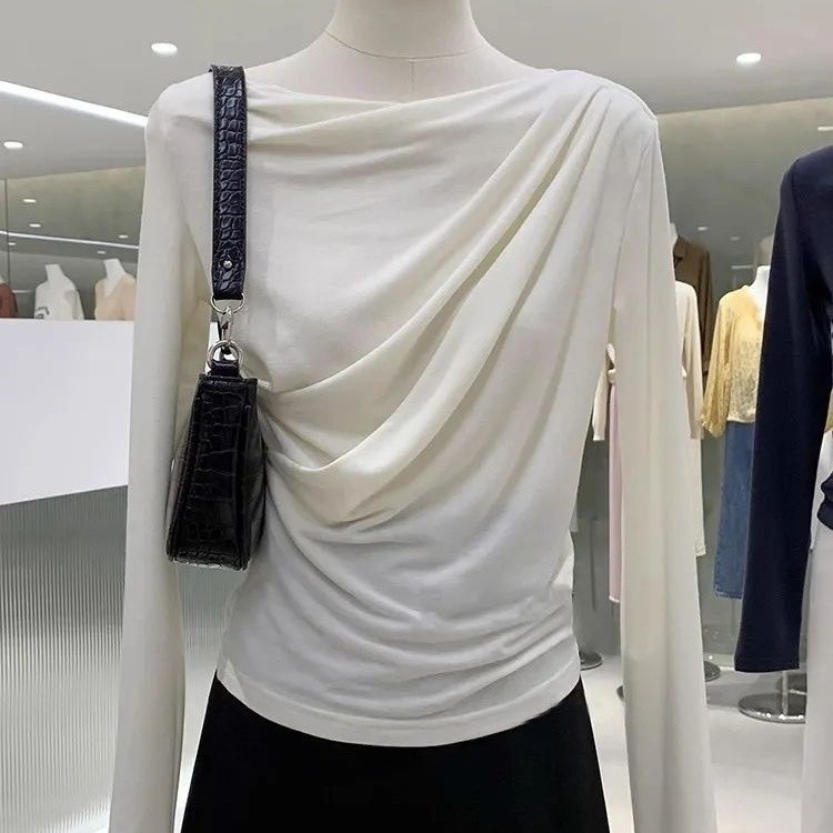 Milyfashion Modal Cổ phẳng xếp ly Thiết kế dài tay T Slim-fit Slimmer Look Hợp thời trang