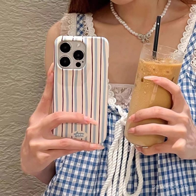 Ốp điện thoại dùng cho iPhone ins sọc cao cấp 16/15/14promax Ốp cứng xsmax/12mini/11 Ốp bảo vệ toàn bộ lỗ lớn chống rơi 7/8plus