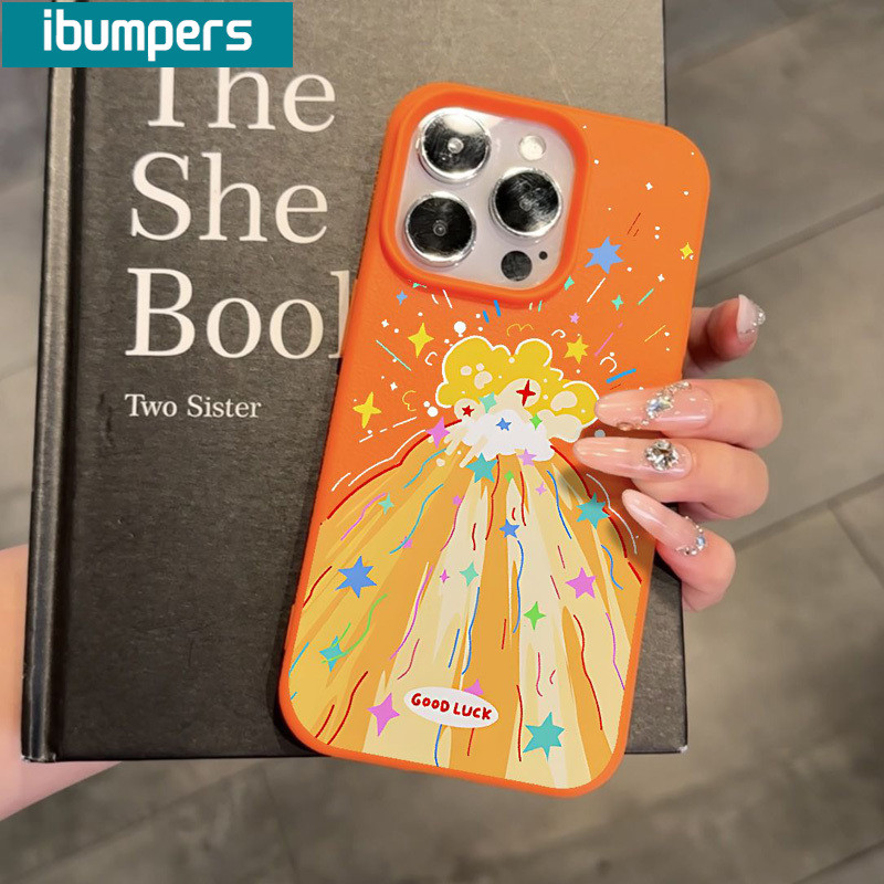 ibumpers Ốp Lưng iPhone Xinh Sang Chảnh Cây Sao Họa Tiết Da Màu Cam Ốp Điện Thoại Dày Dặn Silicon Mềm Chống Sốc Chống Bẩn Cho Iphone 16 15 14 12 13 11 Pro Max IP 7 8 Plus X XS XR