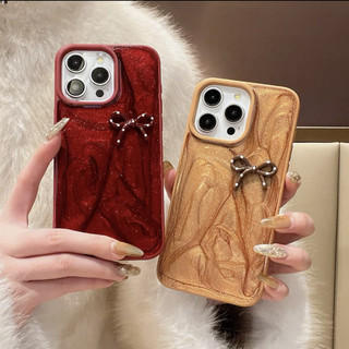 Sang Trọng Thả Keo Lấp Lánh Nơ Ốp lưng iPhone16 15 14 13 12 11 Pro Max Chống Sốc Bảo Vệ Camera Ốp Lưng Cứng Chống Rơi
