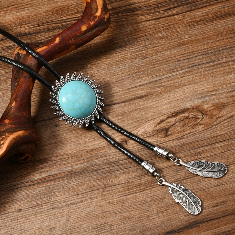Dasbsug Western Cowboy Vintage Bolo Tie Dây Da Cổ Hoa Nghệ Cà Vạt Cà Vạt