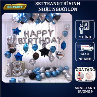 Set trang trí sinh nhật người lớn kiểu hàng quốc màu trắng đen SNNL-XANH DƯƠNG 09,Bóng bay trang trí sinh nhật cho bé