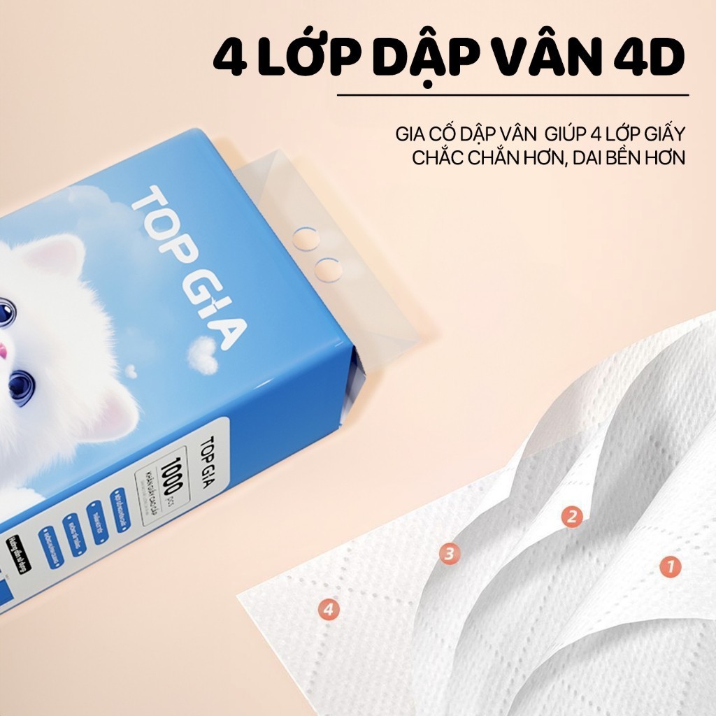 1 bịch giấy treo đa năng  TopGia, Khăn rút vệ sinh treo tường 4 lớp, bịch 1000 tờ