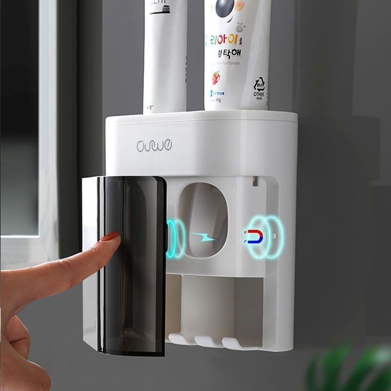 [92% Đánh giá tích cực] Bộ dụng cụ bóp kem đánh răng tự động, bộ giữ bàn chải đánh răng gắn tường cho phòng tắm