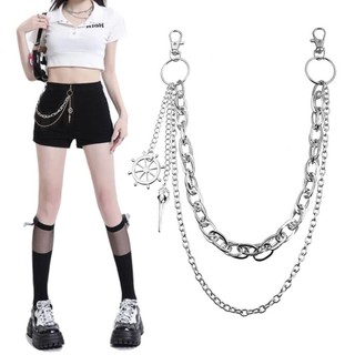 Dây chuyền thắt lưng nhiều lớp kim loại, phong cách Harajuku HipHop, phù hợp nam nữ
