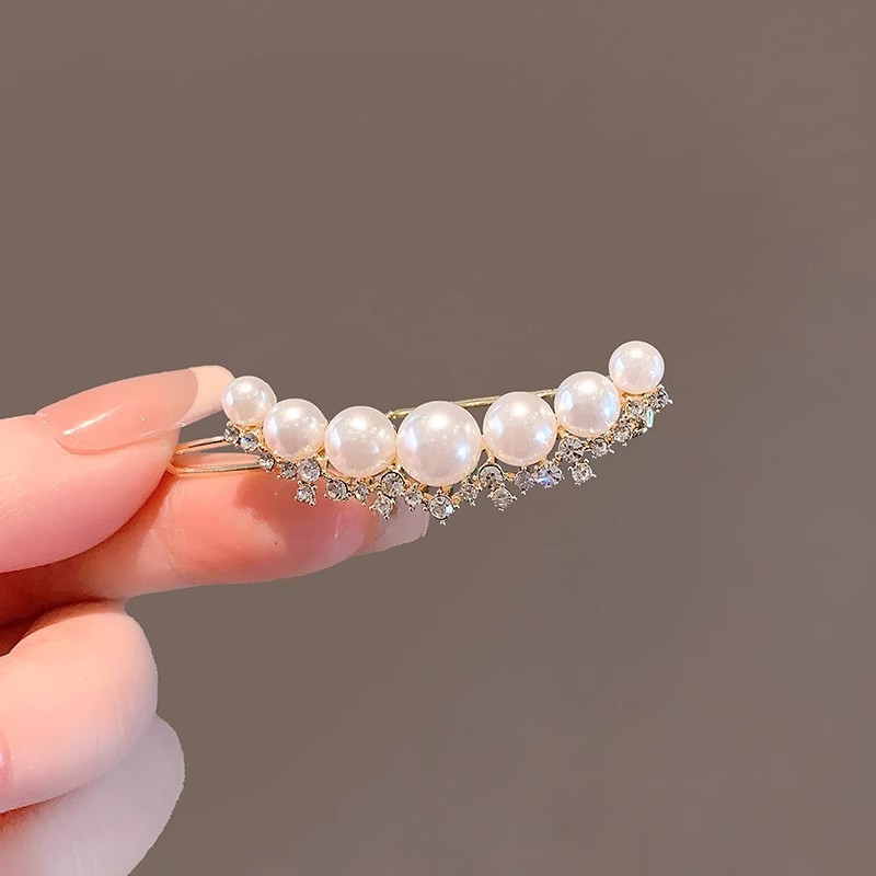 MAUROPOLI [Sẵn sàng] Kẹp ếch vương miện nhỏ ngọc trai sang trọng nhẹ nhàng bằng kim cương giả sáng bóng Phong cách cổ tích Kẹp bên công chúa cao cấp Kẹp phẳng thời trang