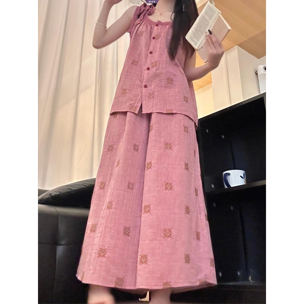 2025 Mới In Suspenders Popping Bộ Đồ Ngủ Nữ Mùa Hè Quần Mặc Gia Đình [BL]