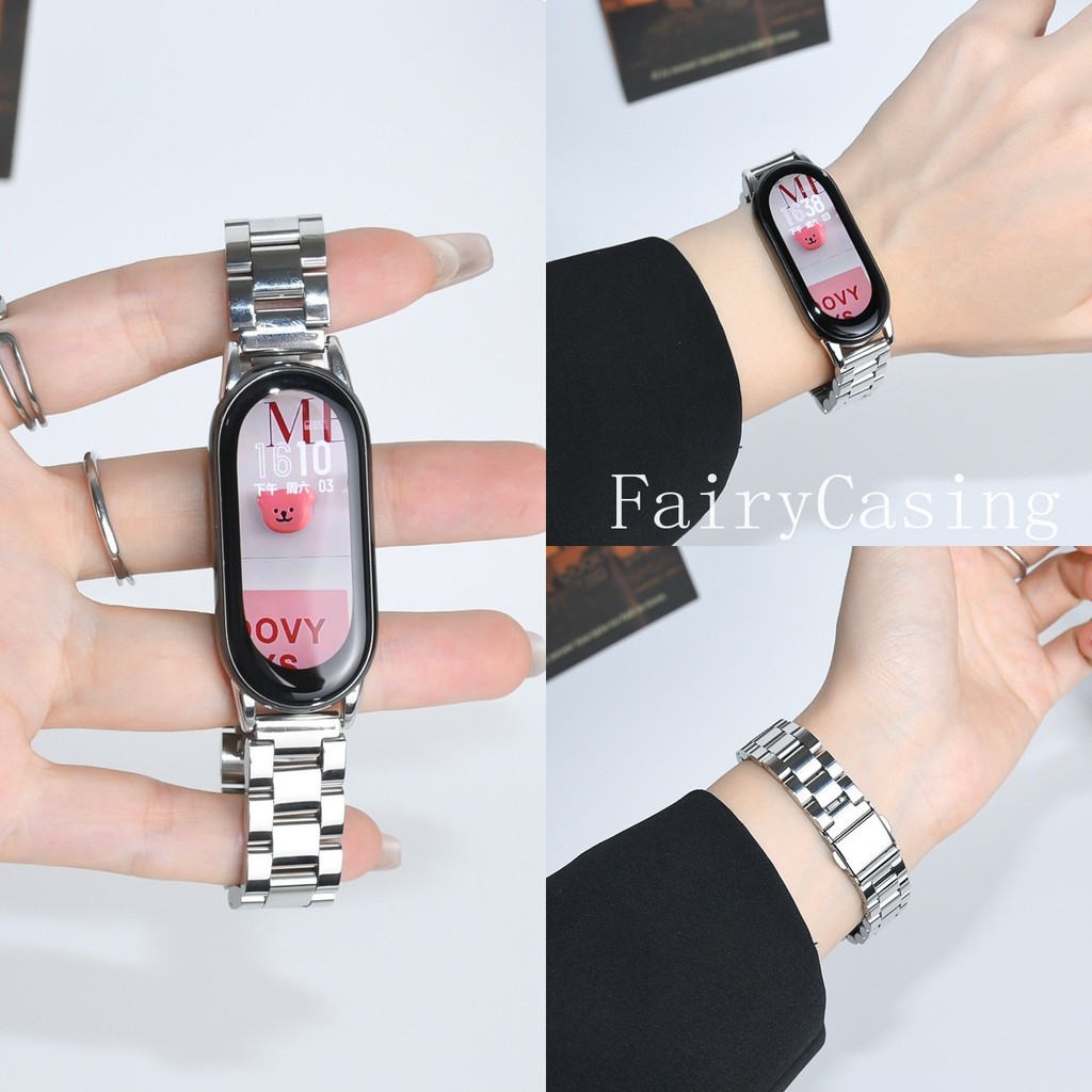 Dây Đeo Kim Loại Cho Xiaomi Mi Band 10 9 8 7 6 5 4 3 Vòng Tay Thép Không Gỉ Cho Mi Band 8 9 Dây Đeo Tay Phụ Kiện