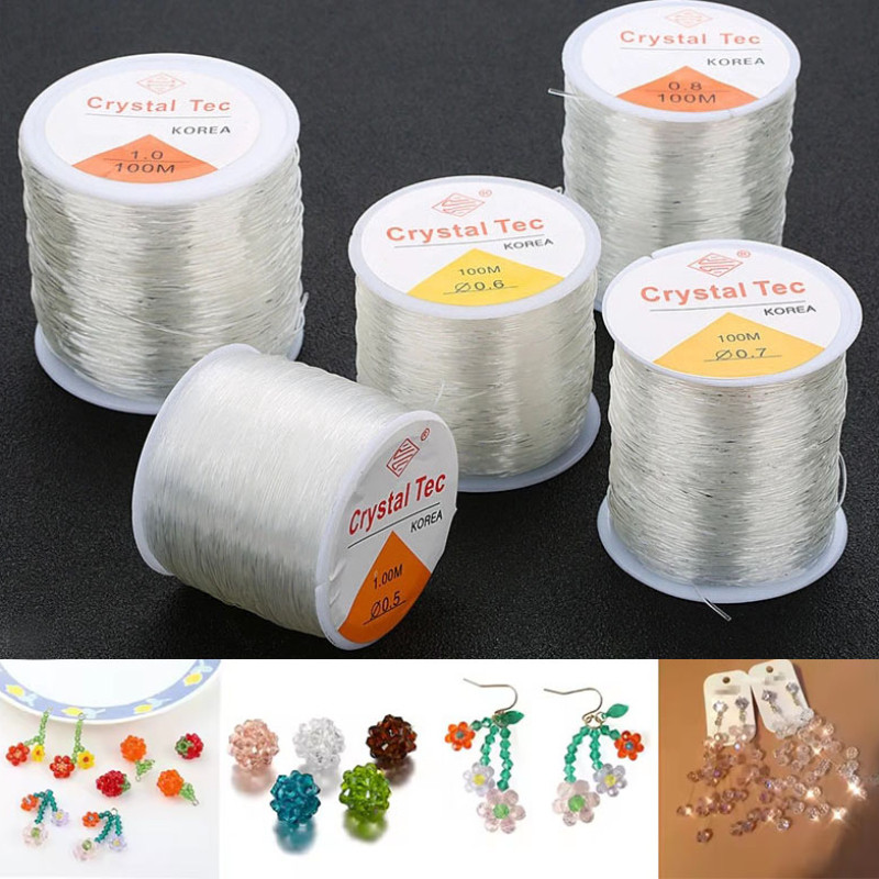 100M / Cuộn Pha Lê Đàn Hồi Mạnh Mẽ Cá Lụa Đính Hạt Dây - Dây Thủ Công Để Làm Đồ Trang Sức DIY Hạt Hạt Hạt Vòng Tay