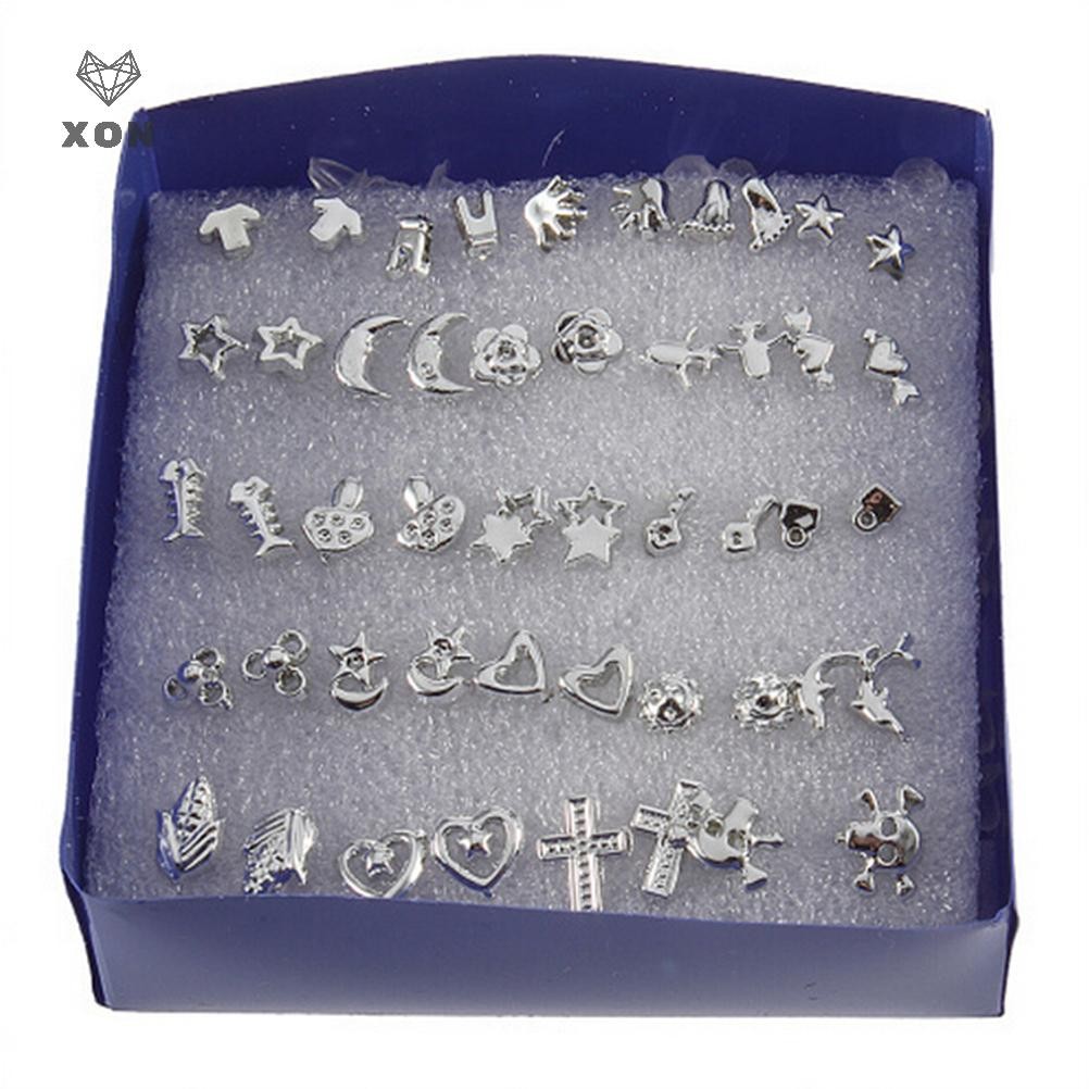 XON Set 24 đôi khuyên tai nhựa mạ bạc thời trang