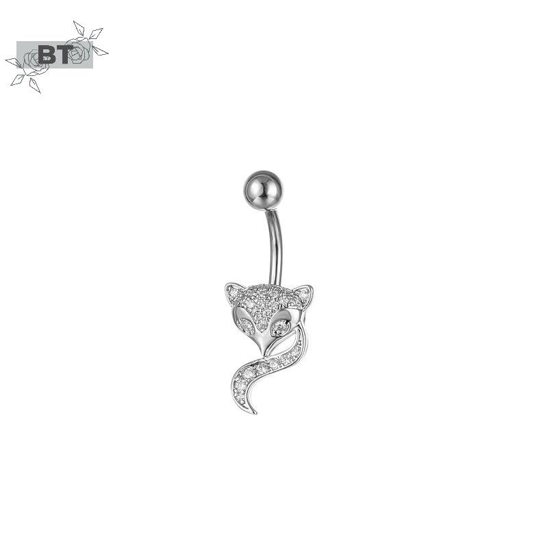Meuctiffy Full-embeded Hình Cáo Động Vật Bụng Rốn Móng Tay Thời Trang Gợi Cảm Zircon Kẻ Sọc Dành Cho Nữ Và Nam Trang Sức VM