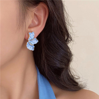 Phong Cách Sữa Cánh Hoa Nhỏ Giọt Men Nhẫn Cao Cấp Niche Thời Trang Sang Trọng Bông Tai Trang Sức