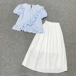 SET Áo Váy Bigsize Nữ Nàng Thơ Áo Babydoll Vạt Bèo Kèm Chân Váy Dài Cho Chubby SET(SM277/CV15)