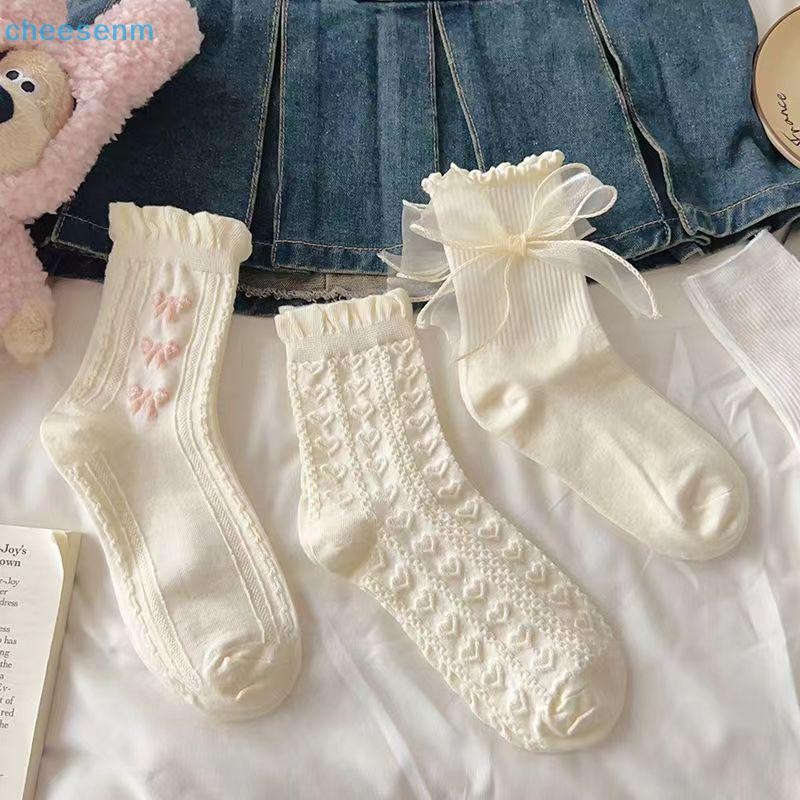 Cheenm 1 Đôi Tất Gothic Nơ Giữa Ống Preppy Phong Cách Công Chúa Tất JK Dạo Phố VN