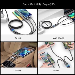 Dây sạc nhanh 3 trong 1 lõi dây tăng cường hỗ trợ sạc siêu nhanh cho iPhone Micro USB Type-C