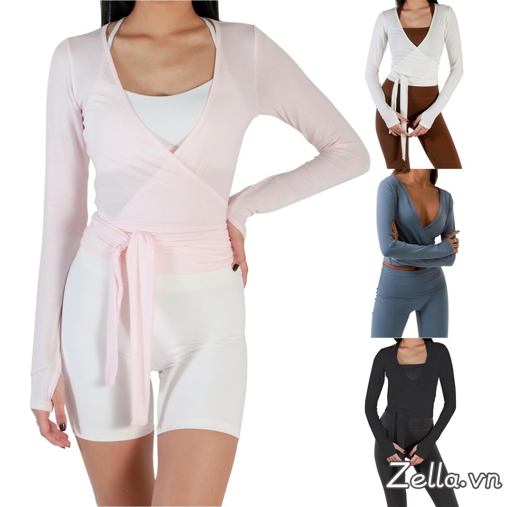 Áo thun ba lê nữ dài tay cổ chữ V phong cách chắc chắn dành cho thể thao