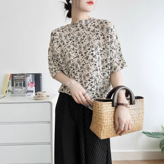 Miyake Xếp Ly Mùa Hè 2025 Phong Cách Mới Thường Ngày In Hình Hoa Nhỏ Tay Áo Thun Nữ Rời Xếp Ly Nữ Top