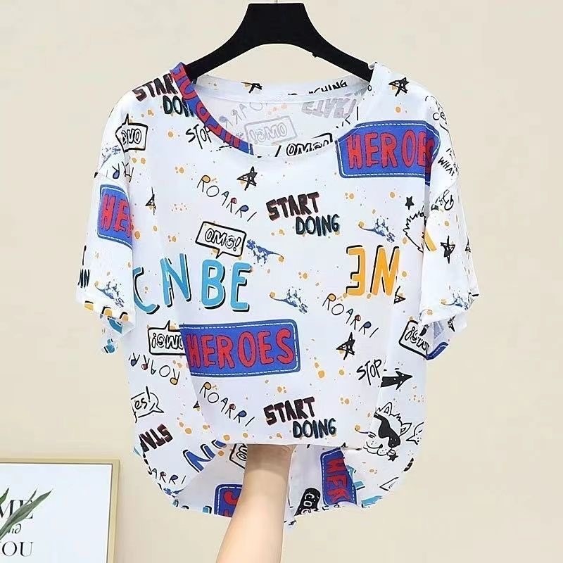 Áo thun ngắn tay nữ dáng rộng mùa hè béo mm Plus Size Cover Belly Top Quần áo nữ
