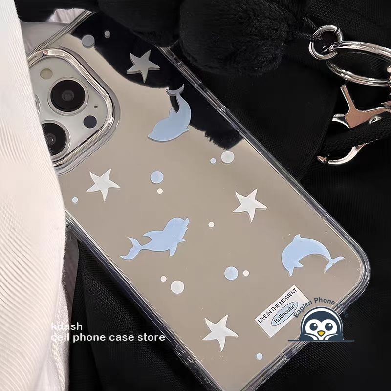 Ốp Gương Cá Heo Ngôi Sao Cho OPPO A6 A5 Pro A3 Pro A3X A3 A2X Reno 12 Pro 12F A2 Pro Ấn Độ A1X A1 F23 A98 A79 A59 A16K A16E A2M 5G 4G Vỏ Điện Thoại Dễ Thương Từ Rỗng Vỏ Chống Sốc