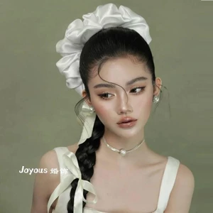 Mũ đội đầu cô dâu Phụ kiện đám cưới Retro Màu trắng khí quyển Bề mặt giả mạo Scrunchy Vòng tóc