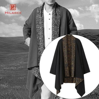 Áo khoác Cardigan dài in hình nam bằng vải lanh Cotton có thể đảo ngược Áo khoác Kimono