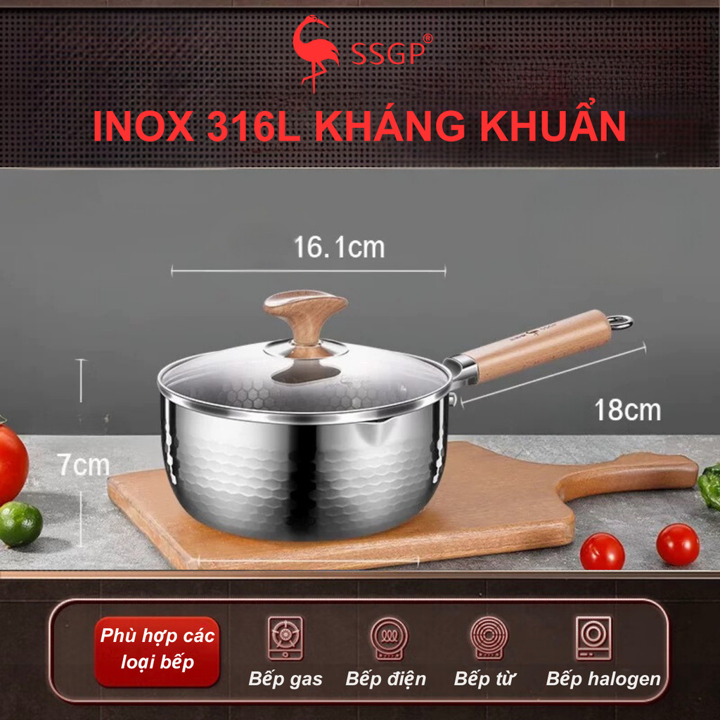 Quánh inox 316L 5 lớp chống tràn SSGP nấu cháo, nấu bột, nguyên khối, nấu mì chính hãng