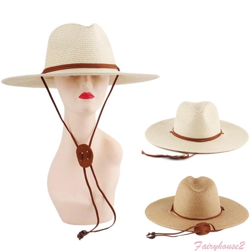 Ff Handmade Dệt Mũ Rơm Cho Người Lớn Unisex Mũ Đi Biển Ngày Lễ Cắm Trại Bãi Biển Getaways Mũ Chống Nắng Có Thể Điều Chỉnh Chin Rop