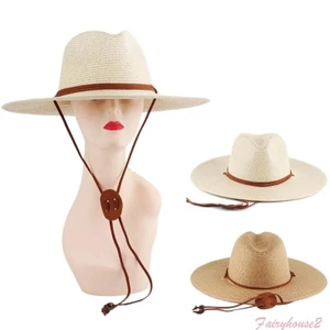 Ff Handmade Dệt Mũ Rơm Cho Người Lớn Unisex Mũ Đi Biển Ngày Lễ Cắm Trại Bãi Biển Getaways Mũ Chống Nắng Có Thể Điều Chỉnh Chin Rop