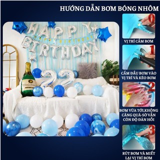 Set trang trí sinh nhật người lớn kiểu hàng quốc màu trắng xanh SNNL-XANH DƯƠNG 10,Bóng bay trang trí sinh nhật cho bé