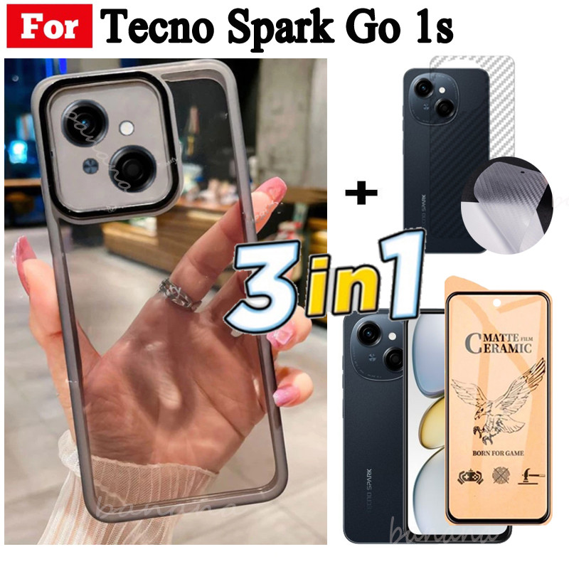3 trong 1 Tecno Spark Go 1s Go 2025 2024 Vỏ điện thoại trong suốt bằng silicon mềm TPU có vỏ bảo vệ Camera + Kính cường lực riêng tư + Phim mặt sau