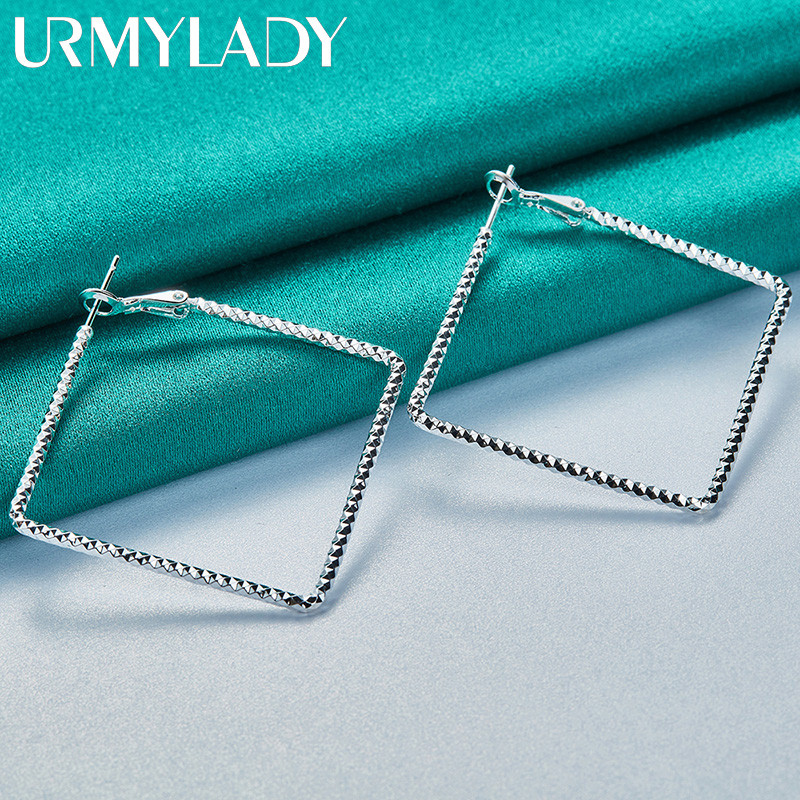 URMYLADY Bạc 925 Bông Tai Vuông Cho Nữ Thời Trang Cưới Đính Hôn Dự Tiệc Trang Sức