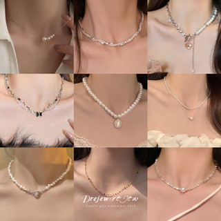 DREJEW Ngọt ngào khí chất kim cương giả ngọc trai tua rua vòng cổ nhẹ sang trọng dây chuyền xương đòn cao cấp